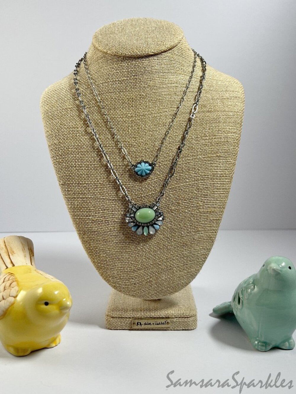 Chloe + Isabel Double Strand Pastel Blue & Mint Stone Silver Statement Necklace - Picture 2 of 6